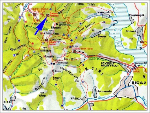 Cabana Fantanele - Harta Muntii Ceahlau